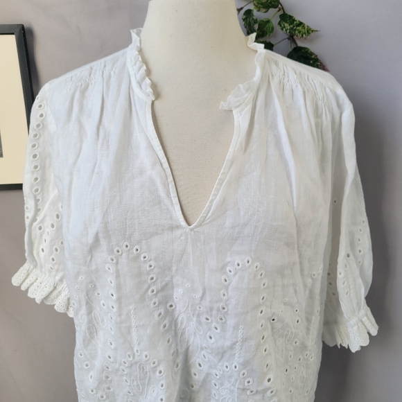 AYR Allora Embroidered Eyelet Linen Blouse White M - Picture 6 of 16